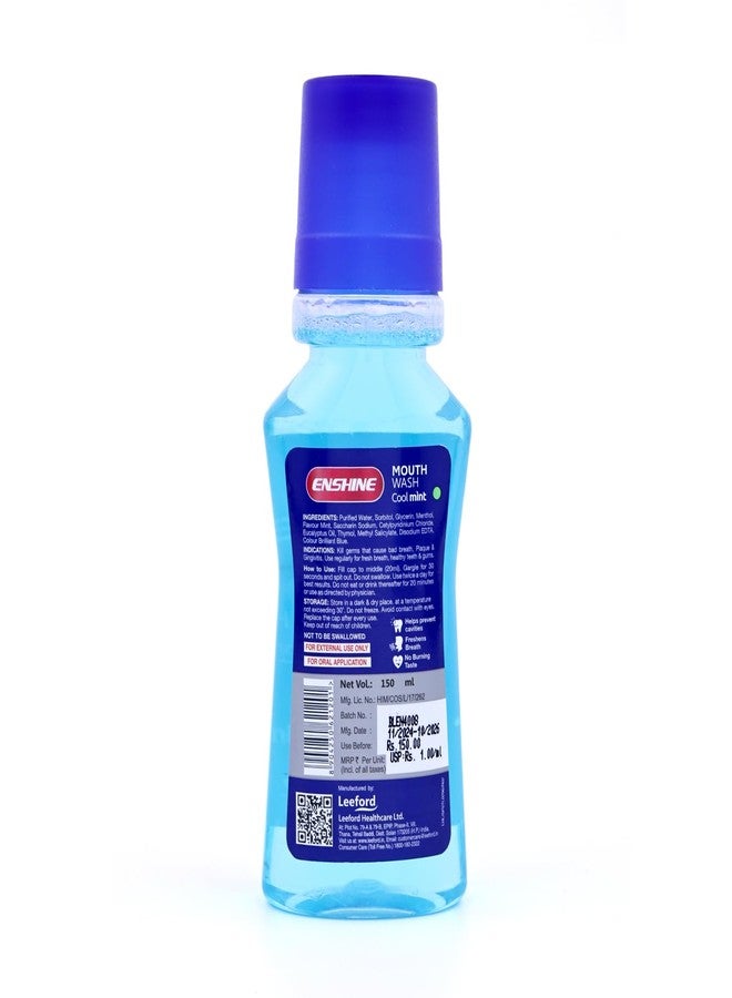 Enshine Mouthwash | Daily Use Mouthwash With Menthol, Thymol & Eucalyptus Oil | 10x Longer Cooling Sensation | Fights Germs & Plaque - 150ml Pack 3 - Image 2